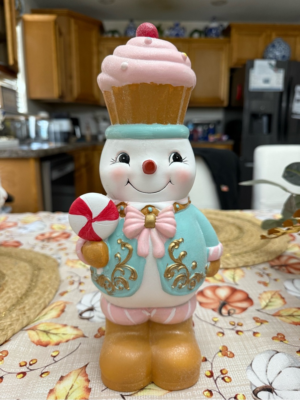 Whimsical Pink & Teal Cupcake Snowman Figurine - Home Accents
